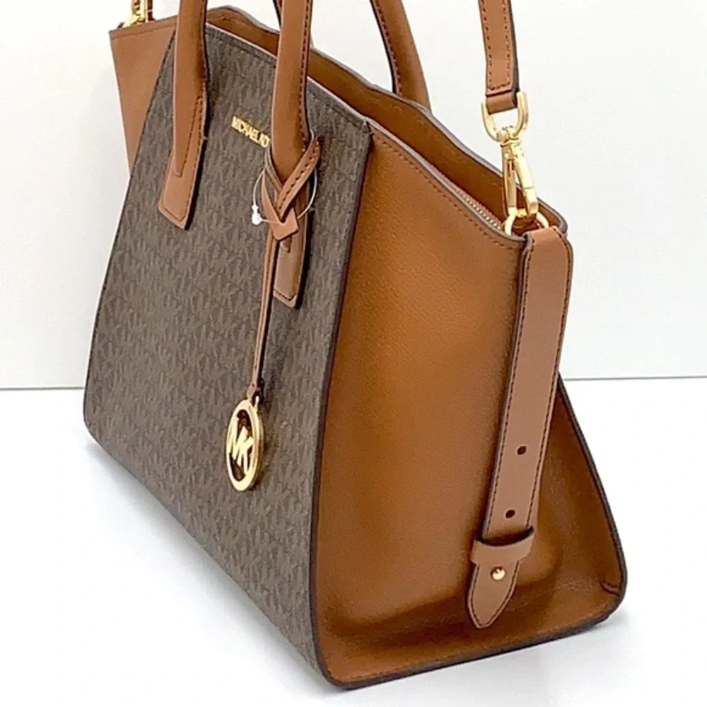 MICHAEL KORS AVRIL LARGE TOP ZIP SATCHEL BROWN/LUGGAGE SIGNATURE COLOR